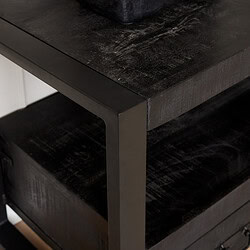 Zwarte houten salontafel met metalen frame, landelijke woonkamertafel van Mokana Meubelen, industrieel design, hoogwaardige afwerking, duurzame materialen, perfecte toevoeging aan moderne interieurstijl.