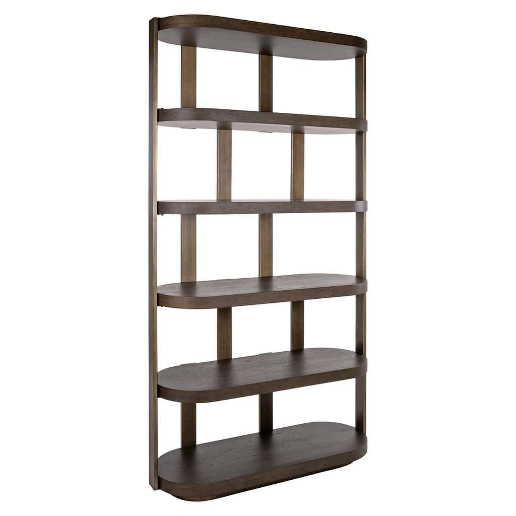 Rustieke houten boekenplank met meerdere shelves, ideaal voor woonkamer of kantoor, vintage design en warme uitstraling, hoogwaardige materiaalafwerking, Mokana meubelen.