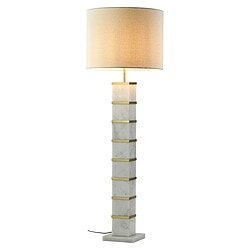 Elegante marmeren vloerlamp met gouden details, modern design, perfecte aanvulling voor woonkamer of kantoor. Luxe verlichting voor een stijlvolle inrichting.