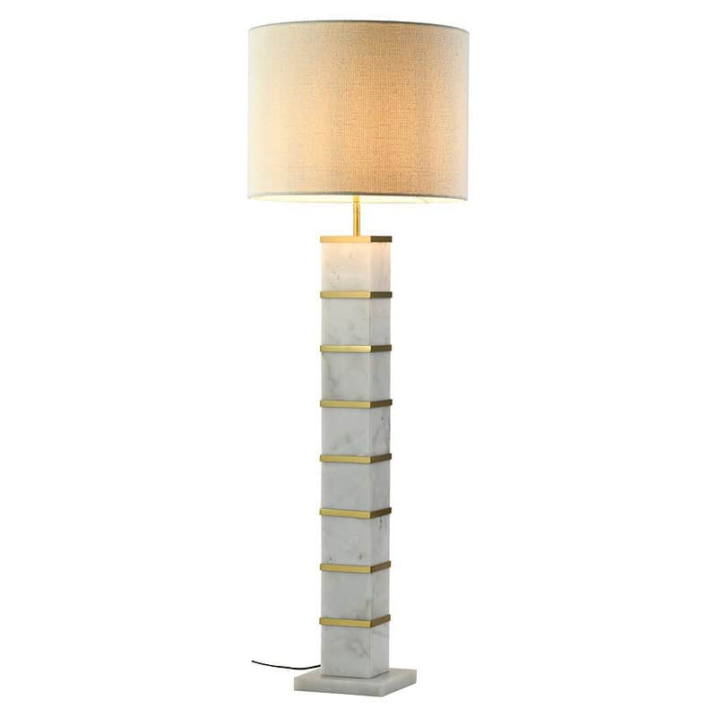 Elegante marmeren vloerlamp met gouden details, modern design, perfecte aanvulling voor woonkamer of kantoor. Luxe verlichting voor een stijlvolle inrichting.