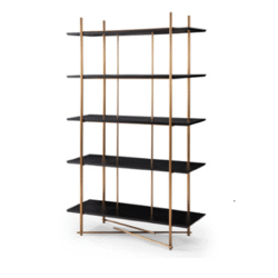 Elegant houten en zwarte boekenplank, modern design, perfect voor woonkamer of kantoor, hoogwaardige materialen, Scandinavisch stijl, functioneel en decoratief meubelstuk.