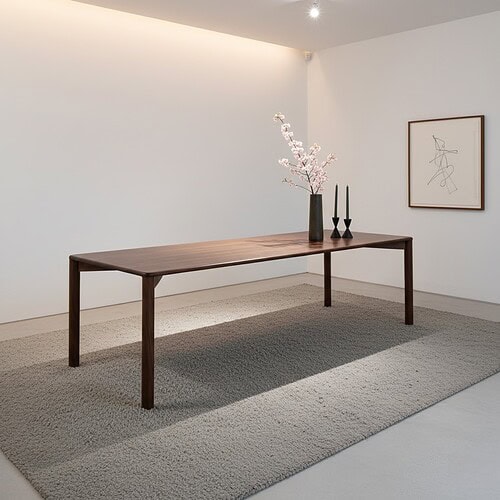 Eettafel Okky PMP Furniture walnoot & verkrijgbaar in veel kleuren Robuuste houten eettafel in modern design met natuurlijke afwerking, geschikt voor gezellige dinermomenten en stijlvolle interieurdecoratie.