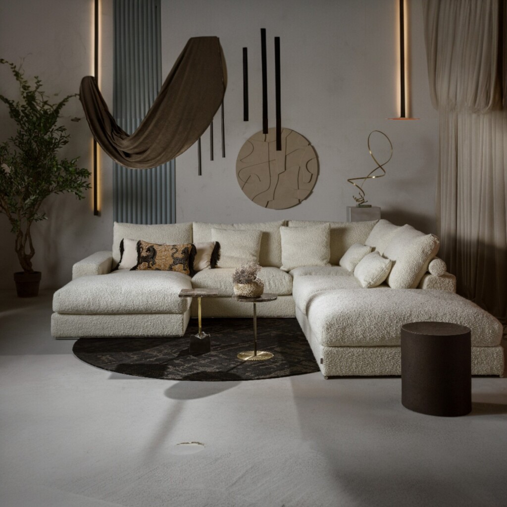 Hoekbank Alberta Mokana Meubelen`in doodle stof