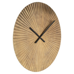 Elegante houten wandklok met een natuurlijke structuur en zwart metallekenen wijzers, perfect voor modern en stijlvol interieur.