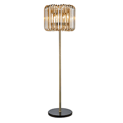Elegante gouden vloerlamp met modern design en glazen afwerking, ideaal voor stijlvolle interieurverlichting.