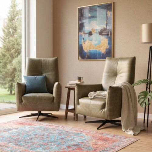 Rodi africa olive Relaxfauteuil Rodi africa leder olive in de black friday bij Mokana Meubelen 2 stuks!