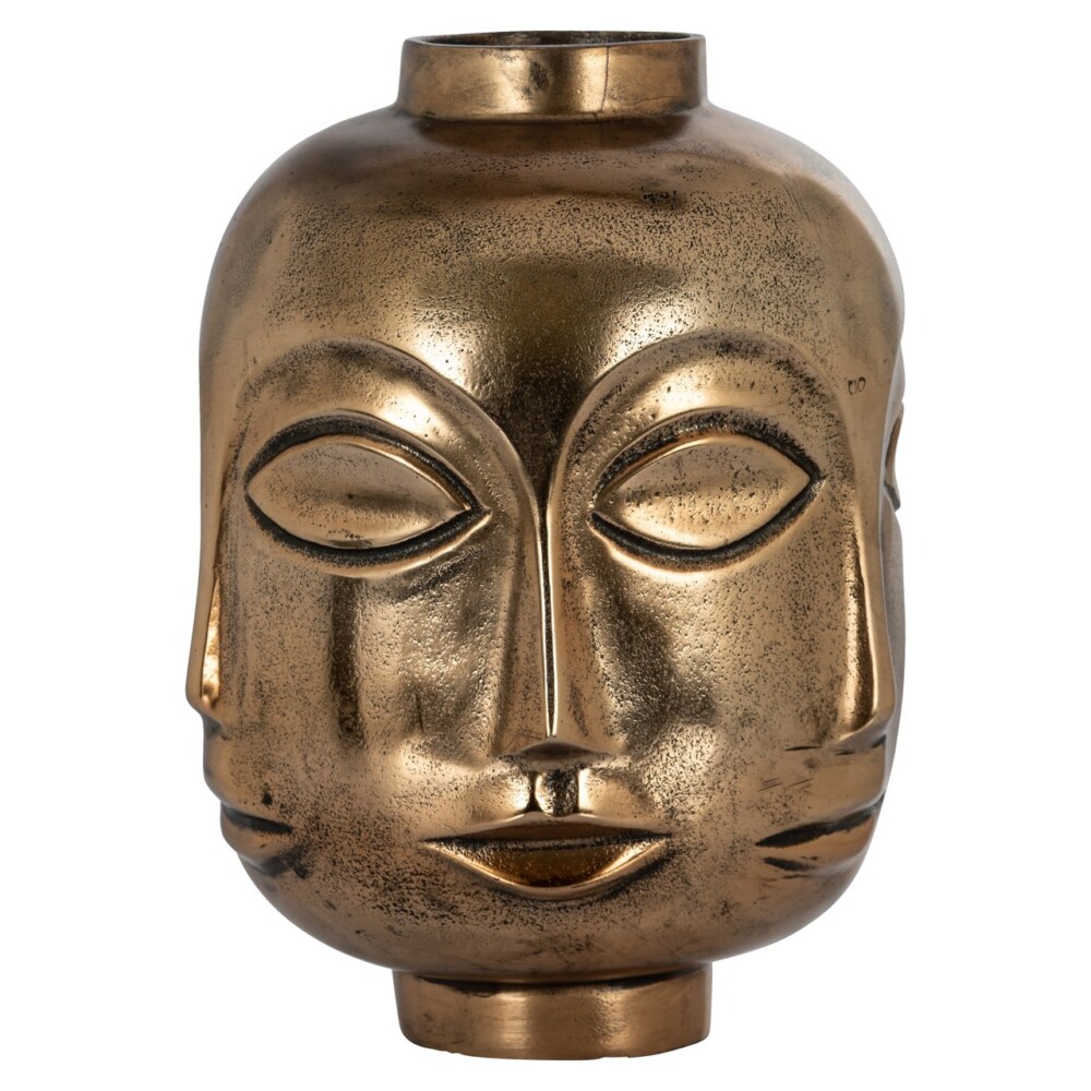 Gouden maskertekening in Afrikaans stijl, decoratief beeldhouwwerk voor interieur, luxe en unieke eyecatcher, perfect voor moderne of traditionele woonruimtes.