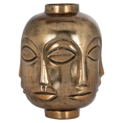 Elegant goudkleurige sculpturale vazen met Afrikaanse geïnspireerde gezichtsmotieven, perfect voor stijlvolle interieurdecoratie.