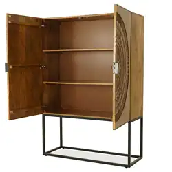 Handgemaakte houten kast met opvallend gedetailleerd design, geschikt voor sfeervolle interieurdecoratie en opslag, perfect voor modulaire meubeloplossingen.