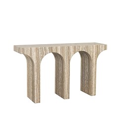 Antiek marmeren console tafel met drie boogvormige poten, elegant en uniek ontworpen.