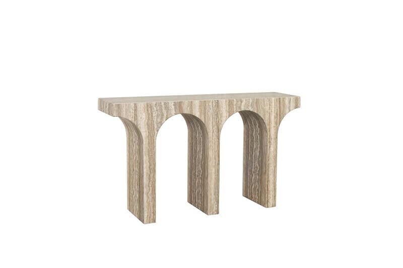 Antiek marmeren console tafel met drie boogvormige poten, elegant en uniek ontworpen.
