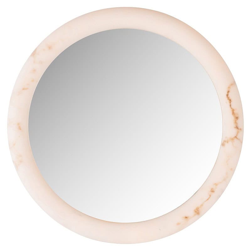 Strak rond design spiegel met marmeren rand, geschikt voor in de woonkamer of slaapkamer, biedt elegante uitstraling en functionele spiegelruimte. Perfect voor modern en klassiek interieur.