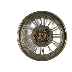 Antieke metalen wandklok met zichtbaar mechanisme en Romeinse cijfers, perfect voor stijlvolle interieurdecoratie.