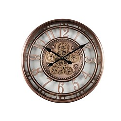 Vintage metalen wandklok met open gear design, perfect voor modern en industrieel interieur. Lichtbruine afwerking met zwart wijzers voor een stijlvolle uitstraling.