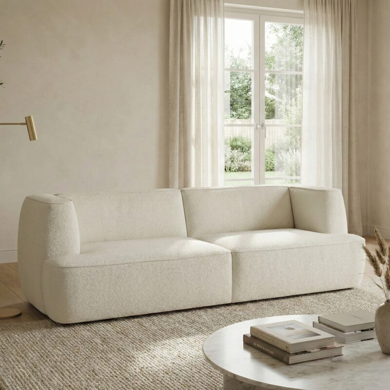 Bank aura in zachte teddy stof modern 3 zits