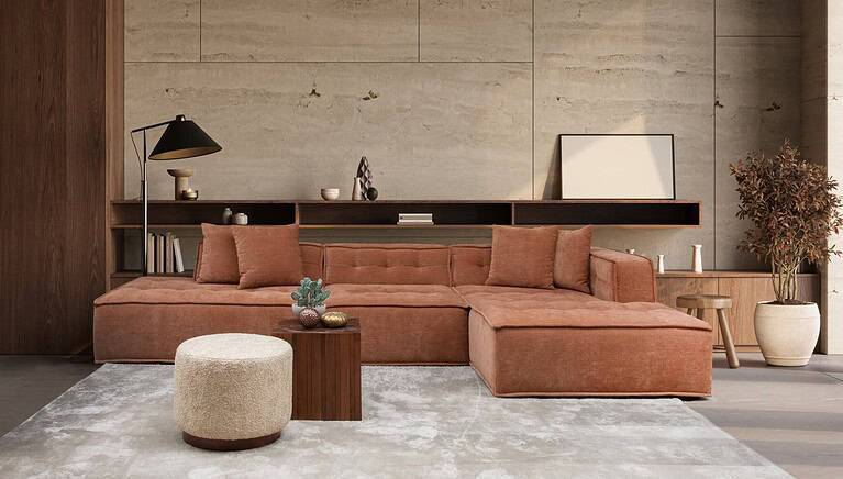 Cannon sfeer 1 scaled 1 | Een bank uitzoeken, een fauteuil vergelijken of twijfelen over het formaat van een eettafel: online oriënteren is handig, maar het blijft lastig om écht te zien hoe een meubel in jouw ruimte uitpakt.Daarom introduceert Mokana Meubelen een nieuwe AI-visualisatietool waarmee je meubels direct kunt bekijken in je eigen woonkamer. Luxueuze hoekbank van Mokana Meubelen met warme terracotta bekleding, perfect voor een stijlvolle en comfortabele woonkamer. Gepersonaliseerde meubels en hoogwaardig design.