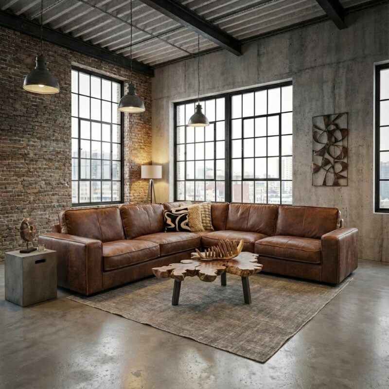 Hoekbank Forest in africa leder met een lychee salontafel