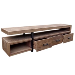 Elegante houten tv-meubel van Mokana Meubelen met open en gesloten opbergruimte, perfect voor modern interieur.