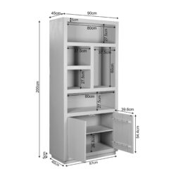 1. Koelkast kast met meerdere open vakken en opbergruimte, gemaakt van wit MDF, ideaal voor moderne woon- en slaapkamers.