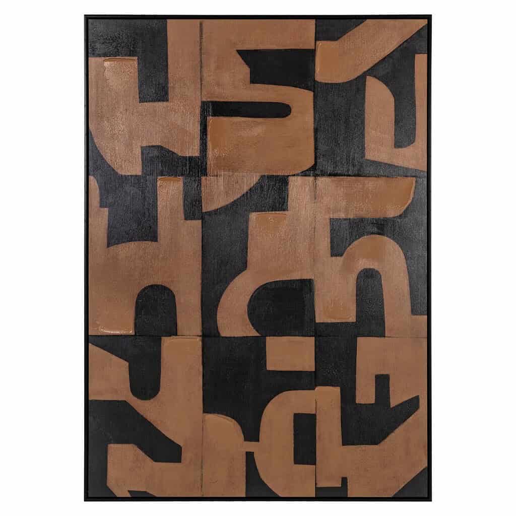 Uniek handgemaakt houten kunstwerk met abstracte vormen en natuurlijke afwerking, perfect voor modern interieur.