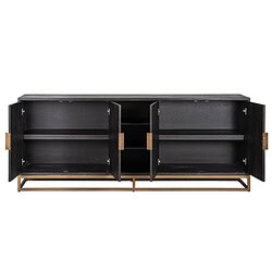Elegante zwarte houten dressoir met goudkleurige metalen accenten, perfect voor moderne woonkamers en stijlvolle opbergruimte.