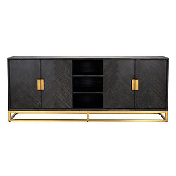 Luxueuze zwarte houten TV-meubel met goudkleurige handvaten en metalen onderstel, modern en elegant design voor stijlvolle woonkamers.