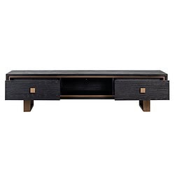 7483-7 Robuuste zwarte houten tv-meubel met 2 lades en bronzen details, modern design voor jouw woonkamer.