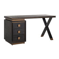 1880px X 1880px zwart houten bureau met laden en gouden details, industriele meubelstijl, perfect voor kantoor of thuiswerkplek, stijlvol en functioneel, ambachtelijk vakmanschap.