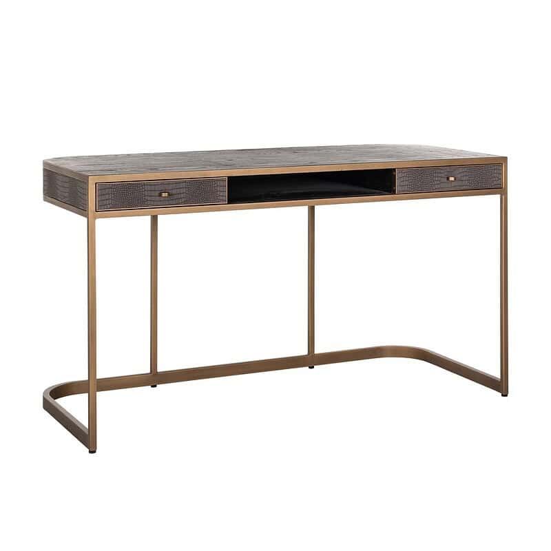 Elegante houten bureau met lade en metalen frame, perfect voor thuiswerk of kantoor. Tijdloos design en duurzame materialen zorgen voor een stijlvolle werkplek.