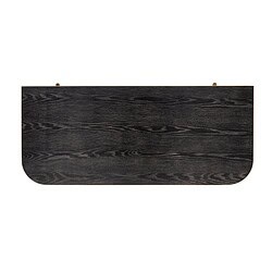 Vernieuwd zwart houten wandplank van Mokana Meubelen met elegante afgeronde hoeken, ideaal voor moderne interieurdecoratie.