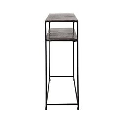 Strakke metalen frame met houten planken, perfect voor industrieel interieur en stylish opbergoplossingen.