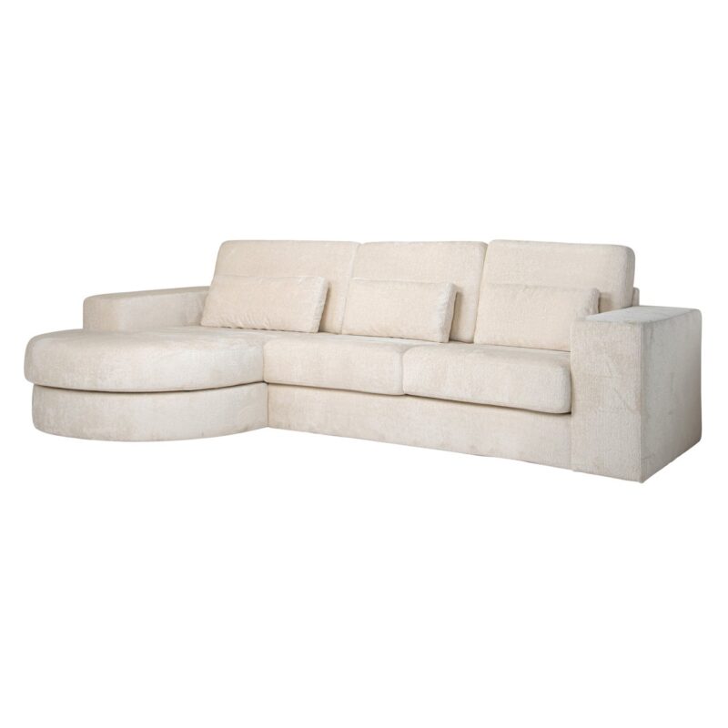 FELIX-2.5ARLCHRL.E338-4 Bank Felix white chenille 2,5-seater + lounge round left