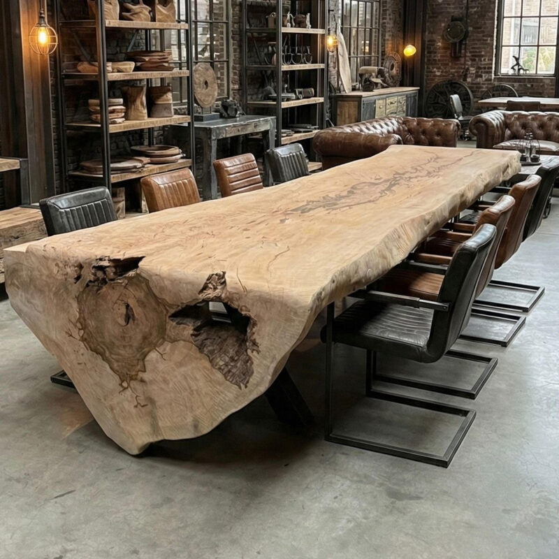 Unieke boomstamtafel Tamarindehout met uniek doorlopend blad waterval