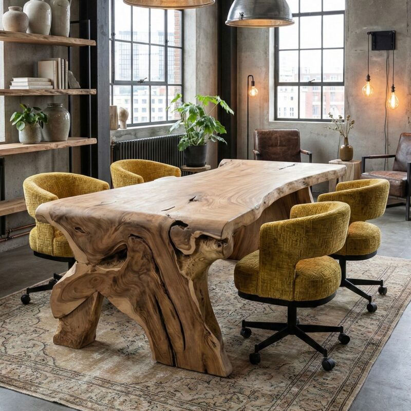 Suarhout boomstamtafel doorlopend blad met eetkamerstoel Bridgestone van PMP.