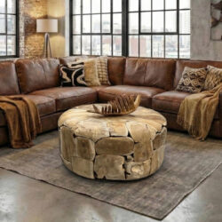 Salontafel Gabri rond teakhout uniek met stukken hout