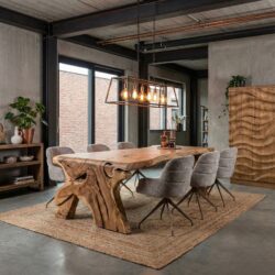 Suarhouten boomstam eettafel met doorlopend blad vol massief met afwerking naar keuze van Mokana in Enschede