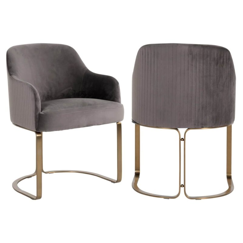 Detail goudkleurige armleuning eetkamerstoel Hadley stone velvet