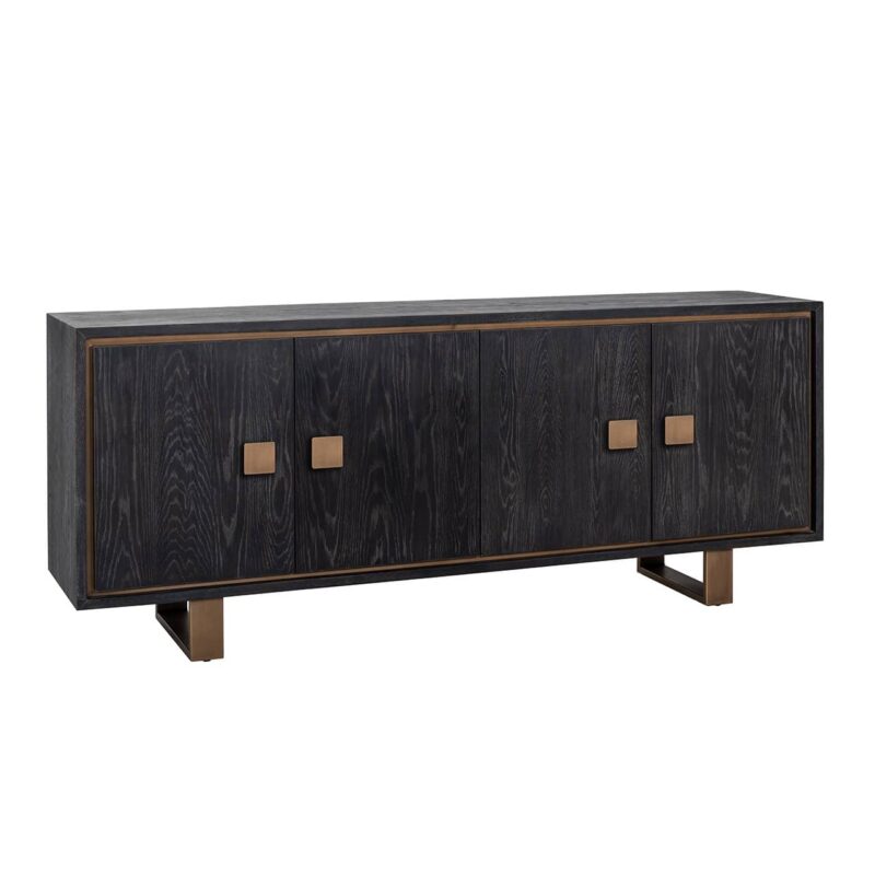 Dressoir Hunter detail, zwart eiken fineer en mat goud
