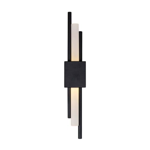 Detail van Mylas zwarte metalen wandlamp met acryl laag en LED-verlichting