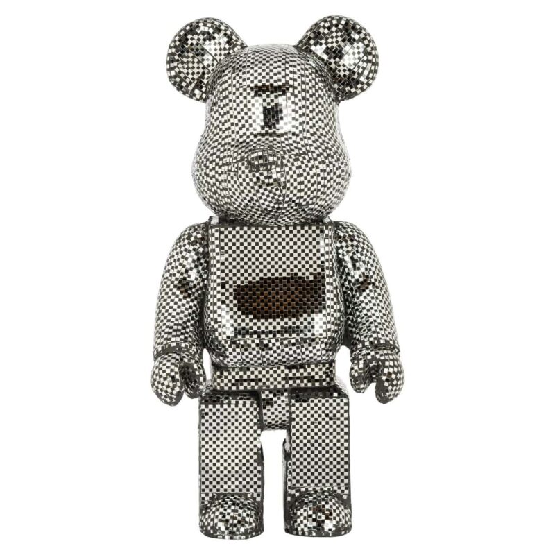 Textuur van decoratief object Bear silver small, polyresin en handgesneden mozaïek