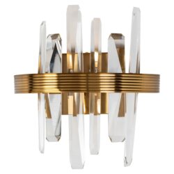 Detail van wandlamp Brigh goud, textuur van ijzer en kristal