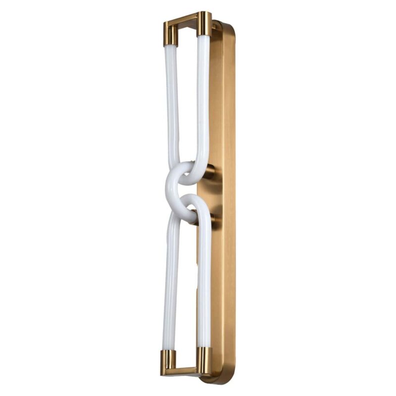 Wandlamp Lysa in een moderne woonkamer met gouden accenten