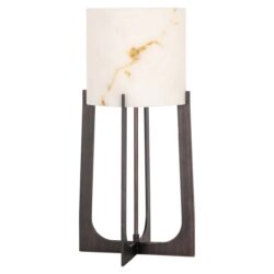 Detail van tafellamp Loura bronze small, faux marmer en metalen voet