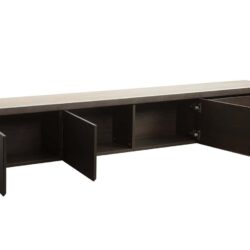 TV-meubel in een interieur, beige muren en bruine vloer