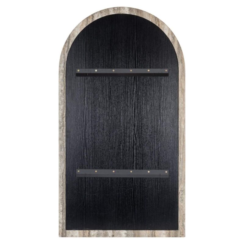 Gebogen vorm van de wandspiegel met grijze faux travertine frame