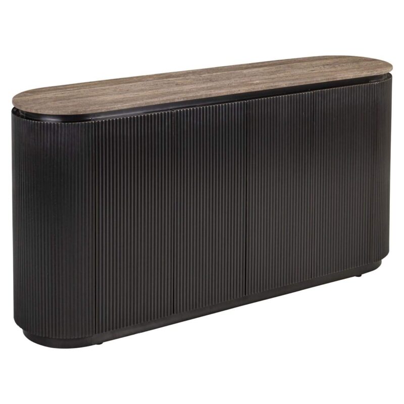 Dressoir Russo bruin, 4-deuren, handgemaakt, travertine en mdf