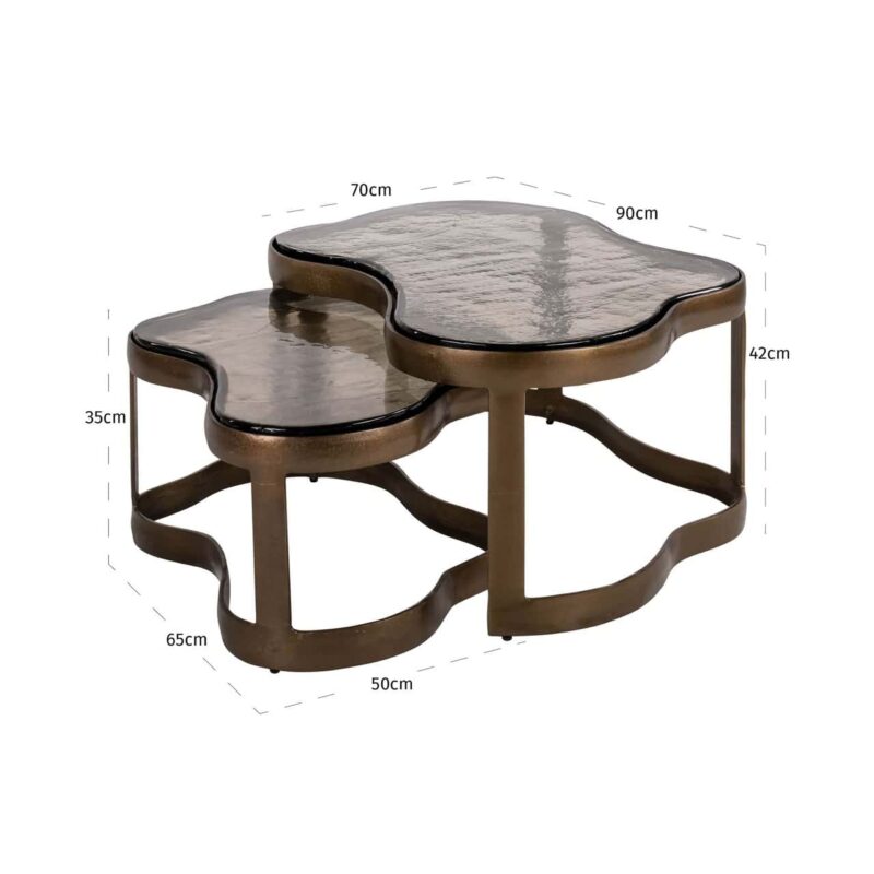 Salontafel Fairfield brass antique vanaf boven met tekstuur