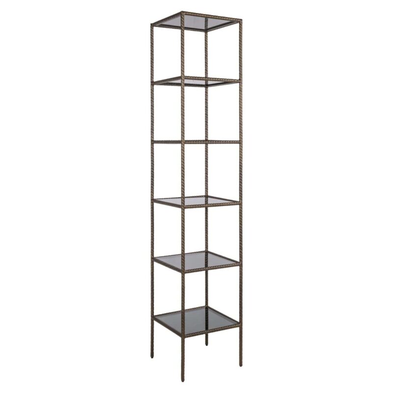 Detail wandkast Sheridon goud, ijzer en glas