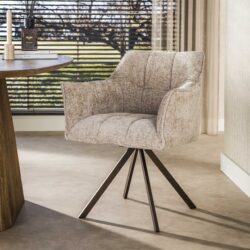 Industriële armstoel Raster in Hoven zand-bruin met vast bronskleurig frame zonder wieltjes