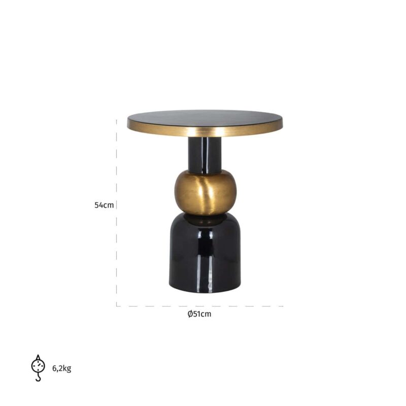 Bijzettafel Mose black in interieur, goud-zwart kleur en ijzeren materiaal